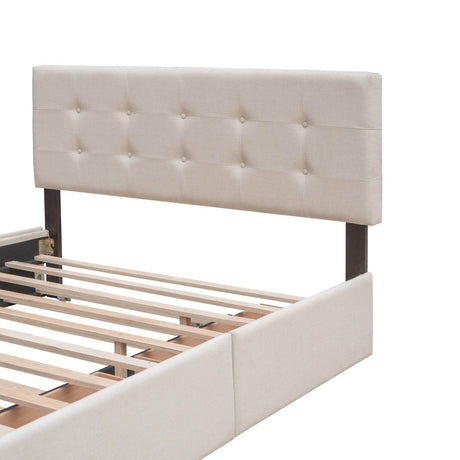 Upholstered Platform Bed With Drawers And Twin XL Trundle - Omega Lifestyles