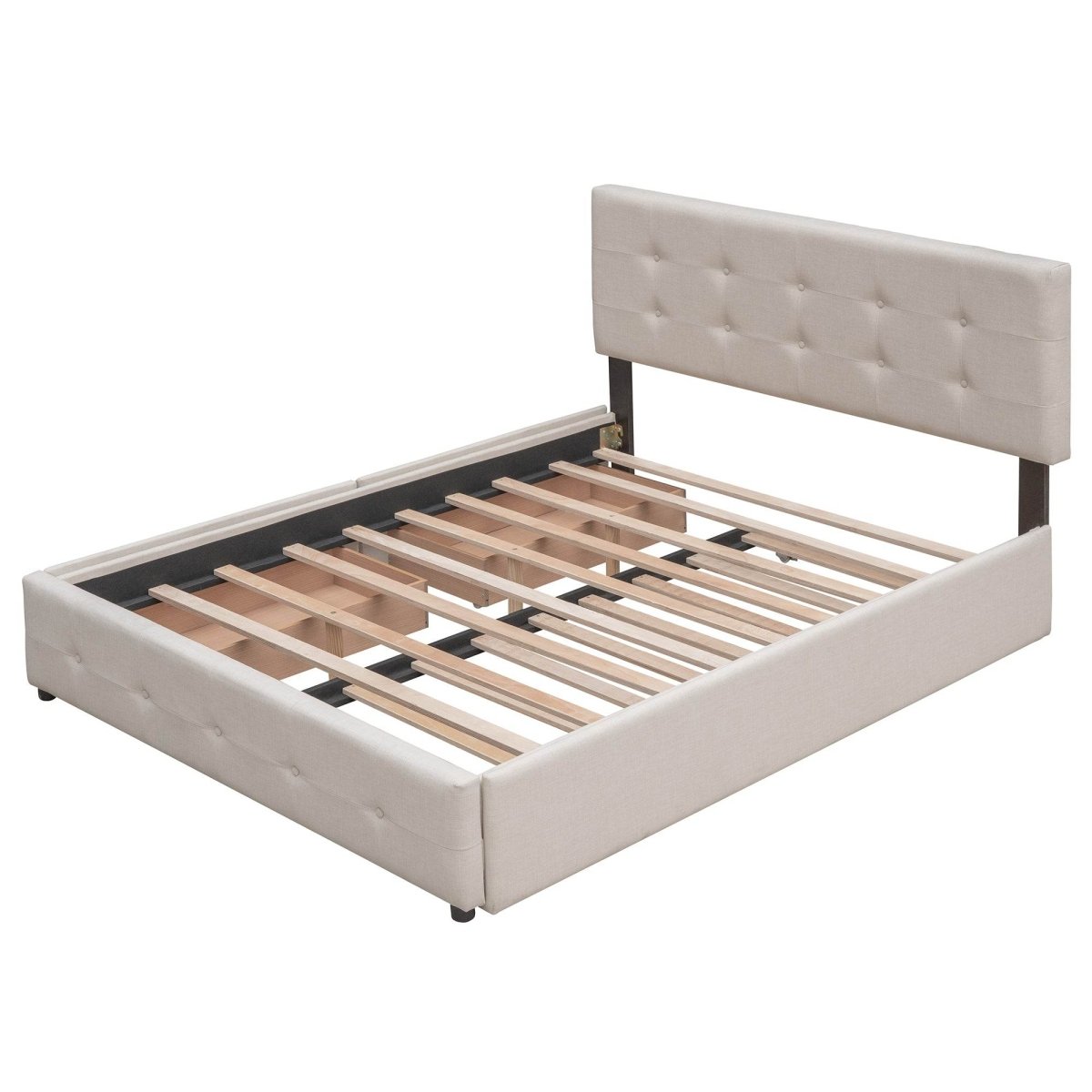 Upholstered Platform Bed With Drawers And Twin XL Trundle - Omega Lifestyles
