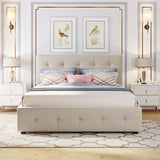 Upholstered Platform Bed With Drawers And Twin XL Trundle - Omega Lifestyles