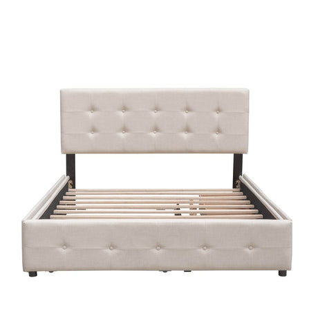 Upholstered Platform Bed With Drawers And Twin XL Trundle - Omega Lifestyles