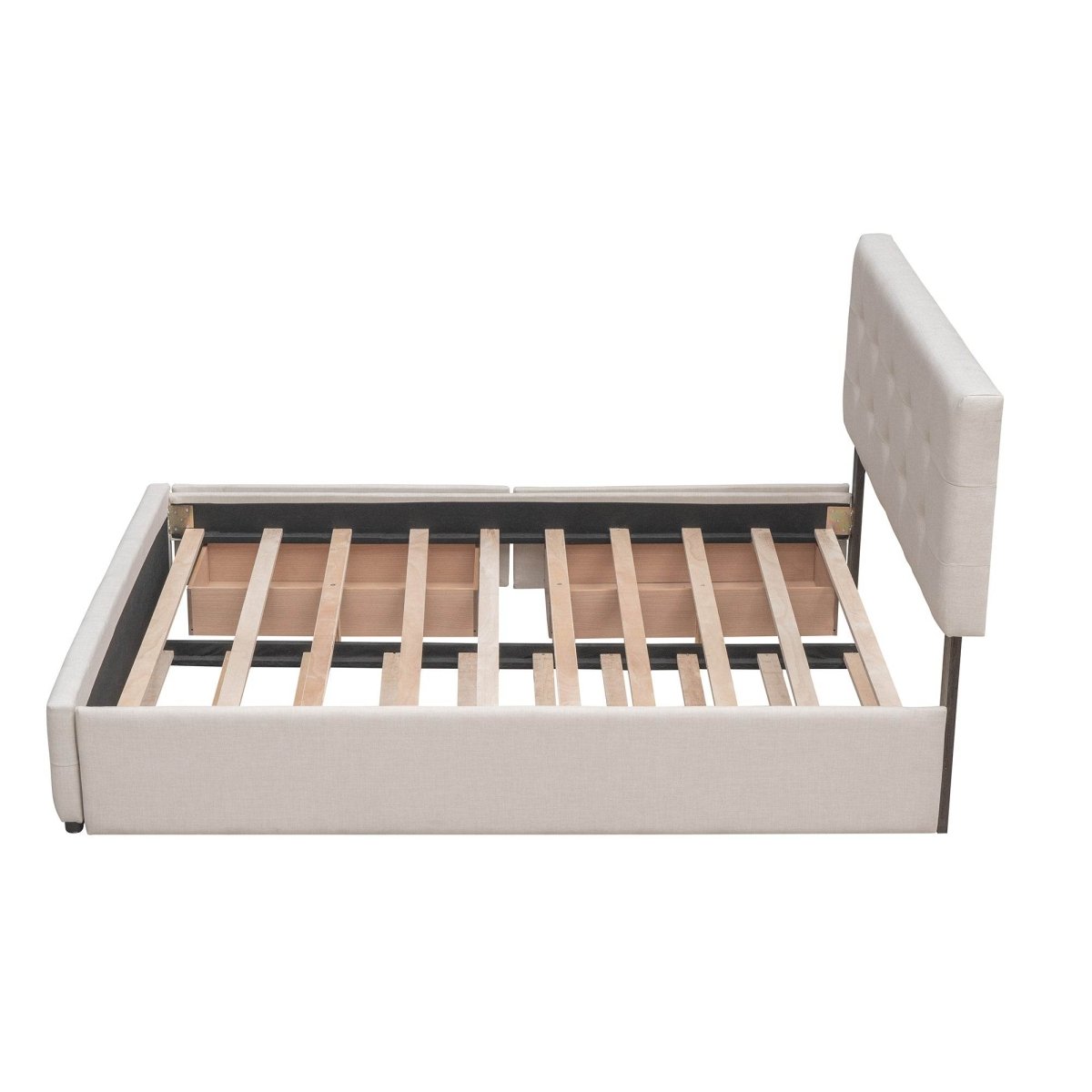 Upholstered Platform Bed With Drawers And Twin XL Trundle - Omega Lifestyles