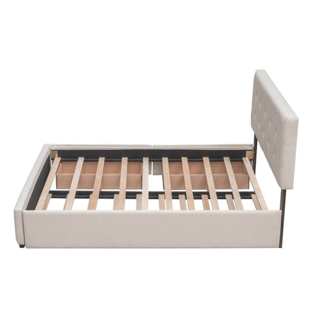 Upholstered Platform Bed With Drawers And Twin XL Trundle - Omega Lifestyles