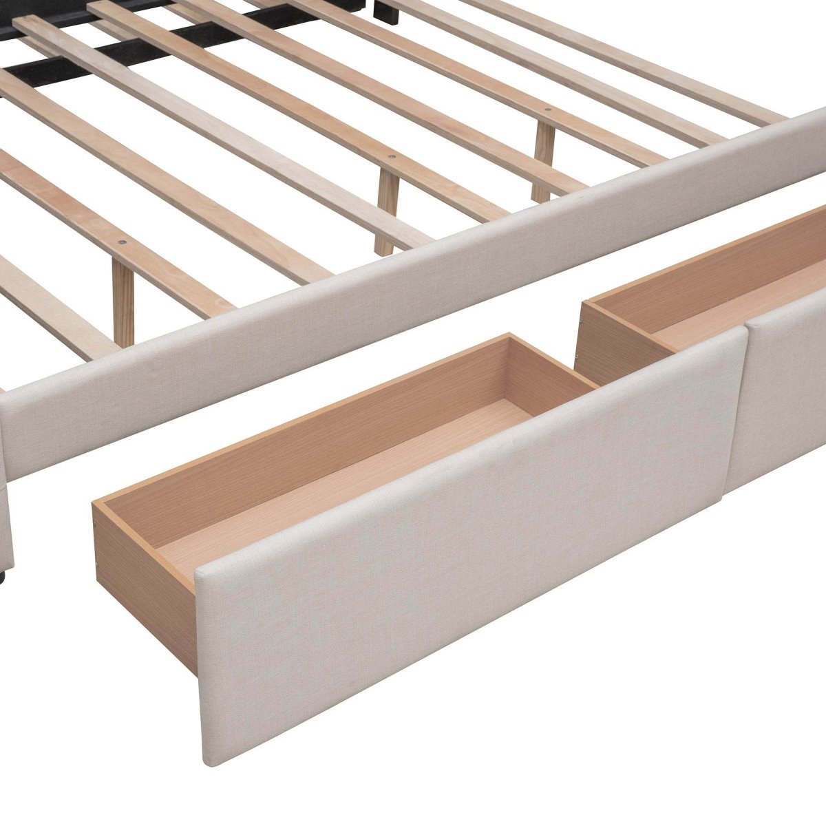 Upholstered Platform Bed With Drawers And Twin XL Trundle - Omega Lifestyles