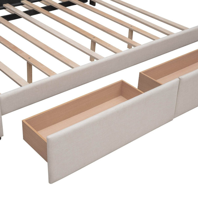 Upholstered Platform Bed With Drawers And Twin XL Trundle - Omega Lifestyles