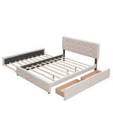 Upholstered Platform Bed With Drawers And Twin XL Trundle - Omega Lifestyles