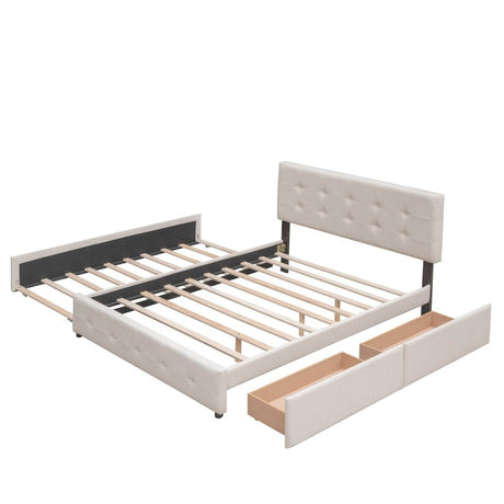 Upholstered Platform Bed With Drawers And Twin XL Trundle - Omega Lifestyles