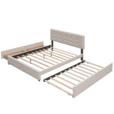 Upholstered Platform Bed With Drawers And Twin XL Trundle - Omega Lifestyles