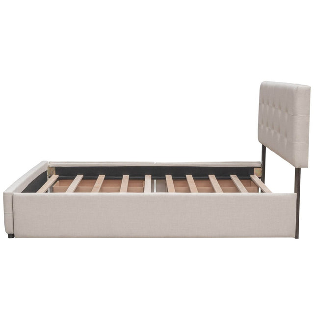 Upholstered Platform Bed With Drawers And Twin XL Trundle - Omega Lifestyles
