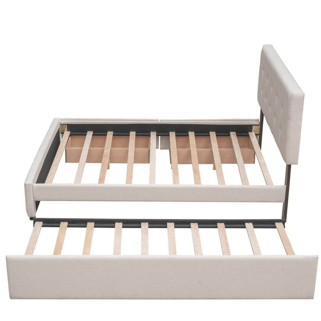 Upholstered Platform Bed With Drawers And Twin XL Trundle - Omega Lifestyles