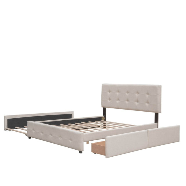 Upholstered Platform Bed With Drawers And Twin XL Trundle - Omega Lifestyles