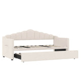 Upholstered Twin Velvet Daybed With Adjustable Trundle And USB Charging - Omega Lifestyles