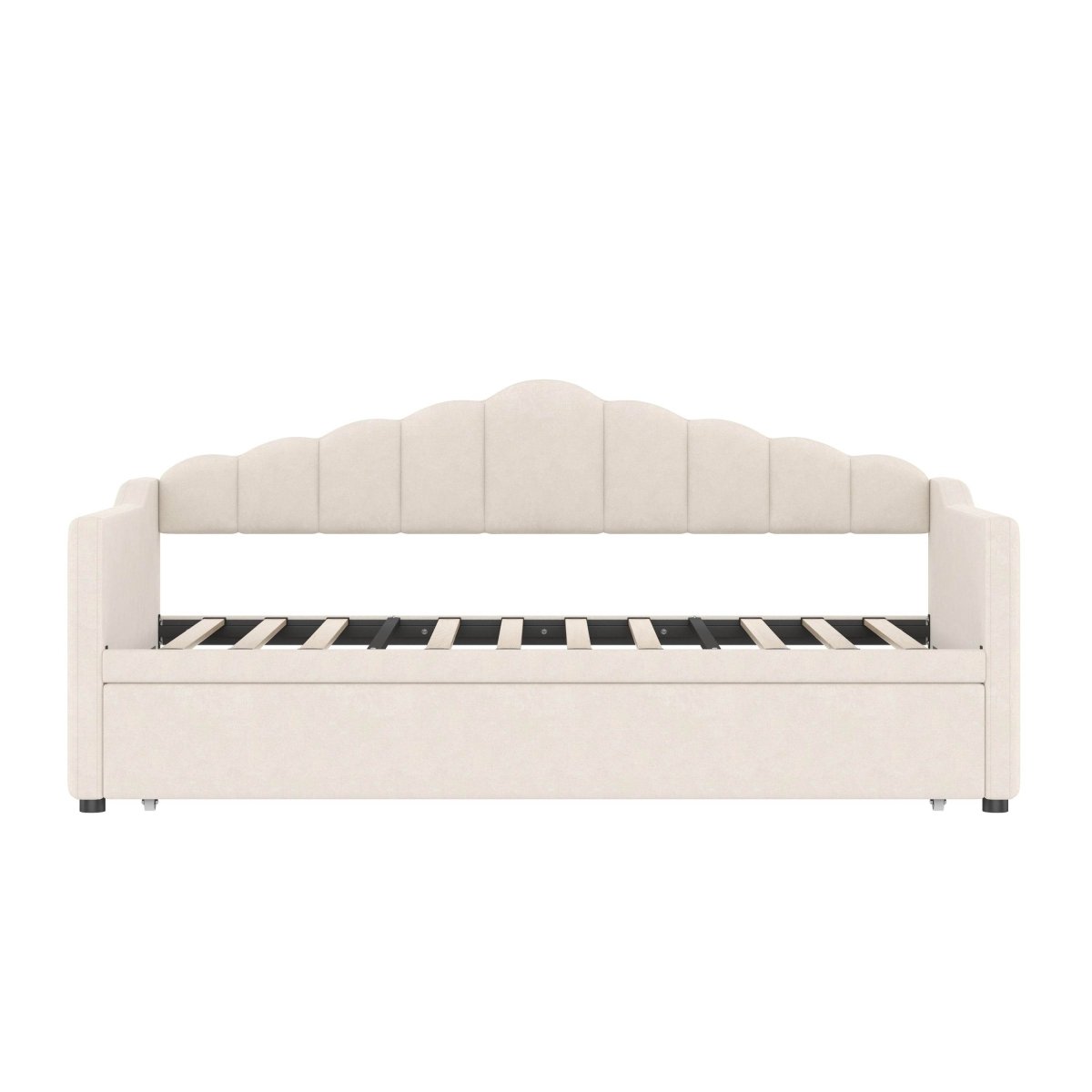 Upholstered Twin Velvet Daybed With Adjustable Trundle And USB Charging - Omega Lifestyles