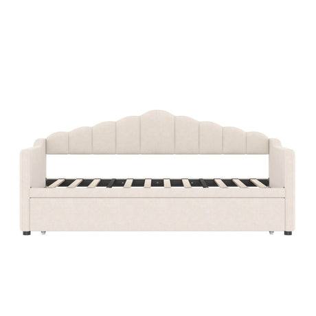 Upholstered Twin Velvet Daybed With Adjustable Trundle And USB Charging - Omega Lifestyles
