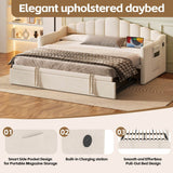 Upholstered Twin Velvet Daybed With Adjustable Trundle And USB Charging - Omega Lifestyles