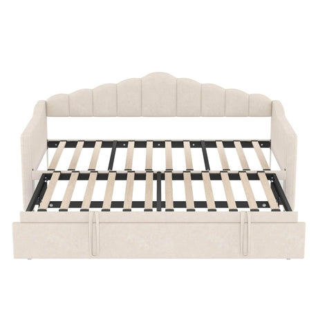 Upholstered Twin Velvet Daybed With Adjustable Trundle And USB Charging - Omega Lifestyles