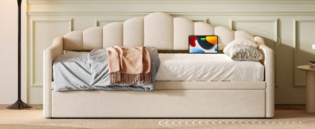 Upholstered Twin Velvet Daybed With Adjustable Trundle And USB Charging - Omega Lifestyles