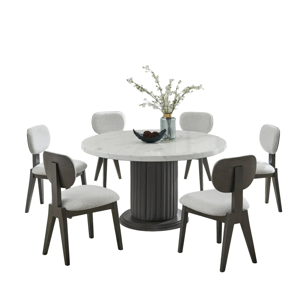 Valencia 7-Piece Round Faux Marble Dining Set - Omega Lifestyles