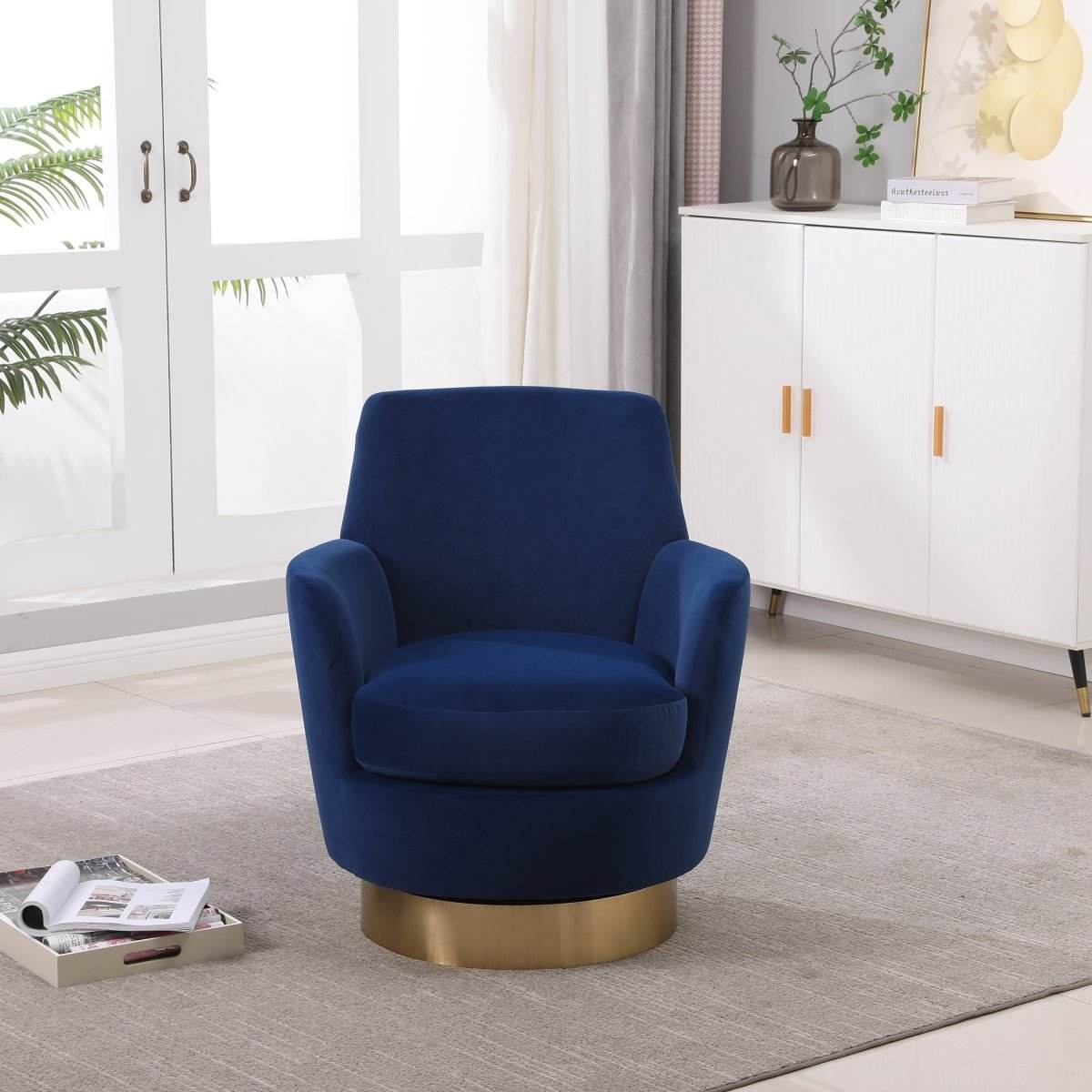Velvet Swivel Barrel Accent Chair With Iron Base - Sleep Galleria