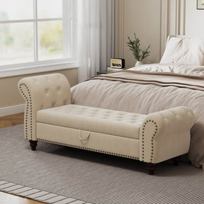 Velvet Upholstered Bed Bench With Storage And Tufted Design - Omega Lifestyles