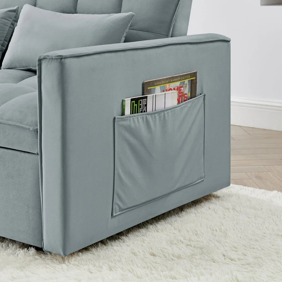 Velvet Upholstered Foldable Adjustable Back Sofa Bed - Omega Lifestyles