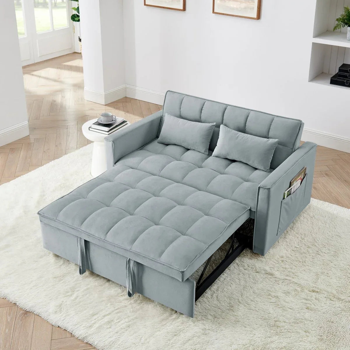 Velvet Upholstered Foldable Adjustable Back Sofa Bed - Omega Lifestyles