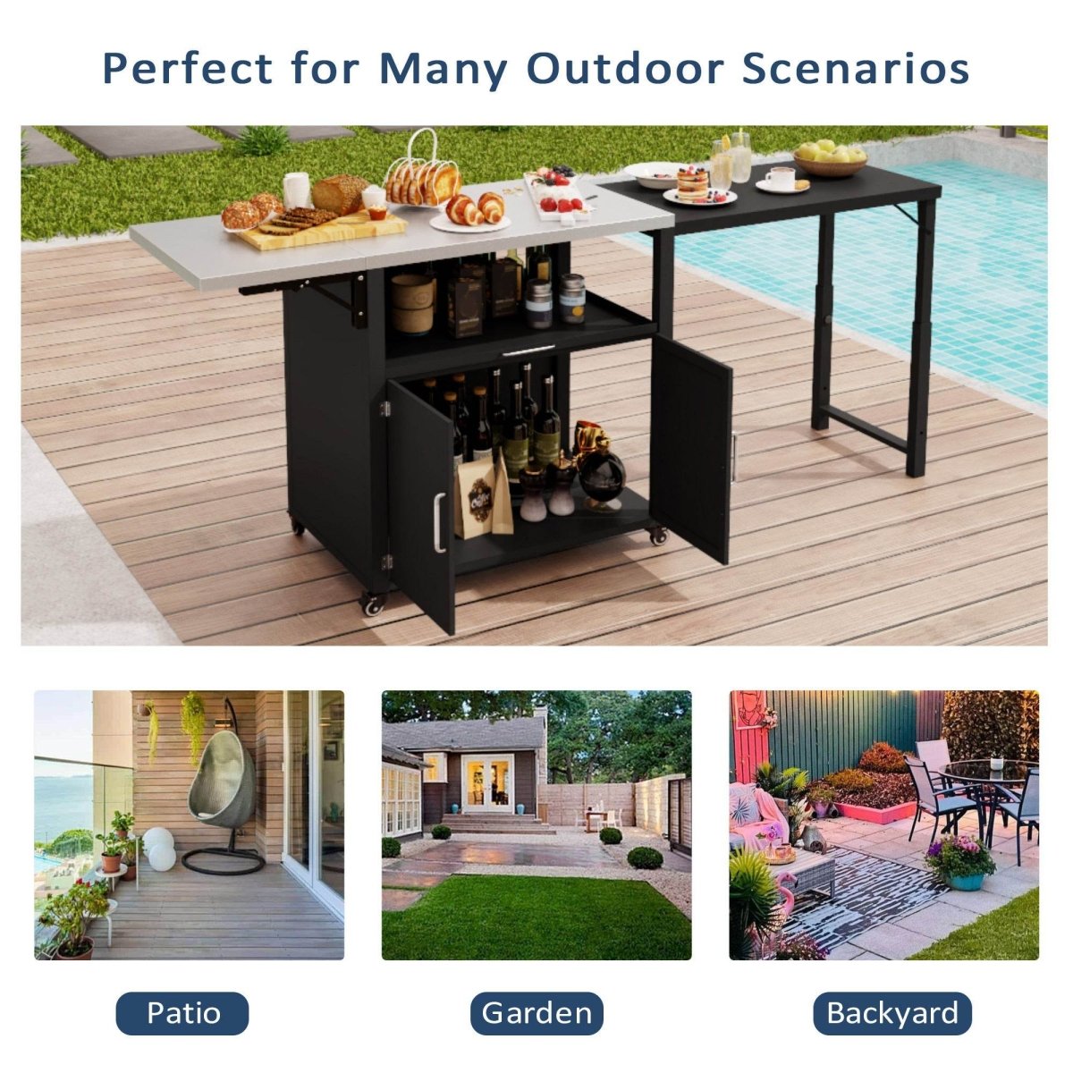 Versatile Matte Black Iron Stainless Steel Outdoor Cabinet - Omega Lifestyles