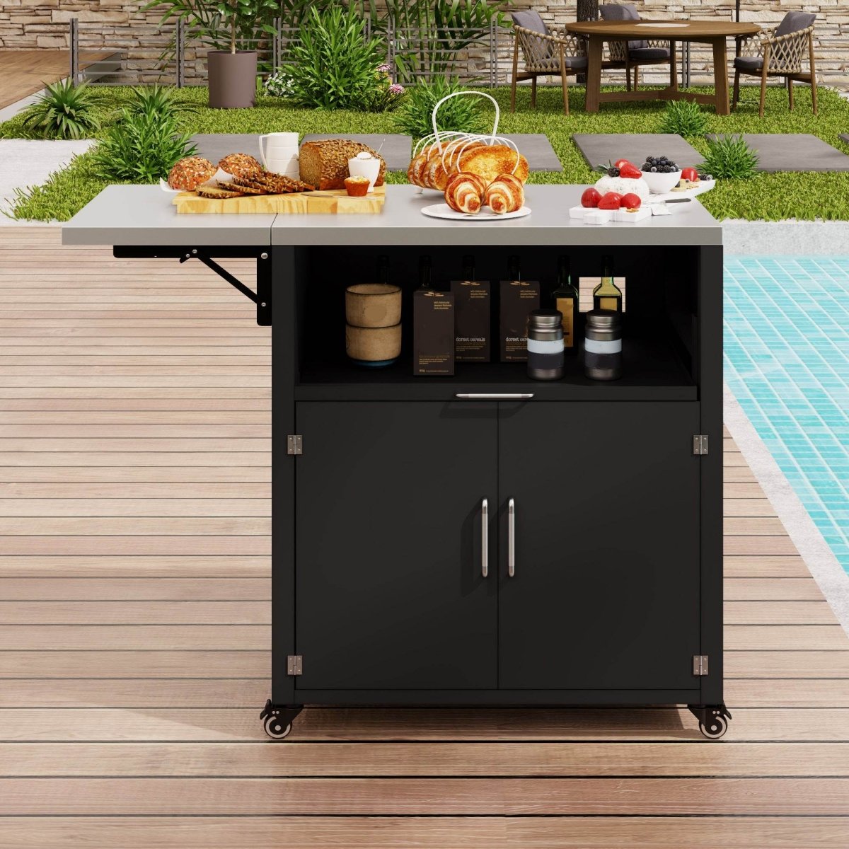 Versatile Matte Black Iron Stainless Steel Outdoor Cabinet - Omega Lifestyles