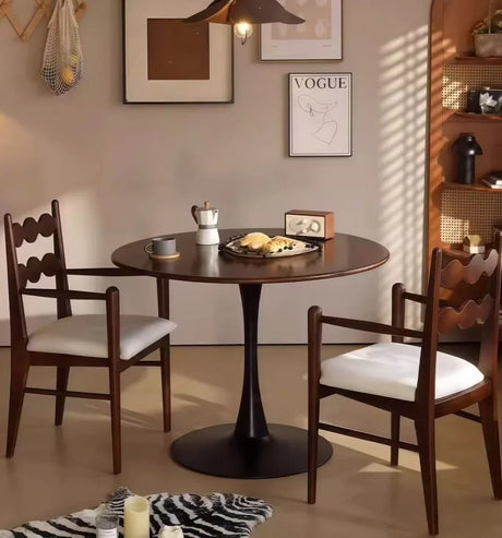 Walnut Modern Round MDF Metal Base Dining Table - Omega Lifestyles