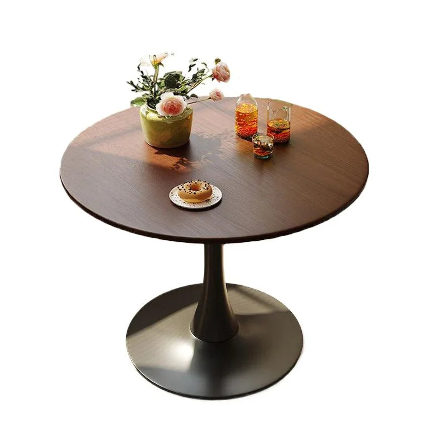 Walnut Modern Round MDF Metal Base Dining Table - Omega Lifestyles
