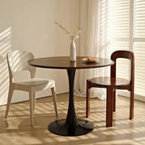 Walnut Modern Round MDF Metal Base Dining Table - Omega Lifestyles