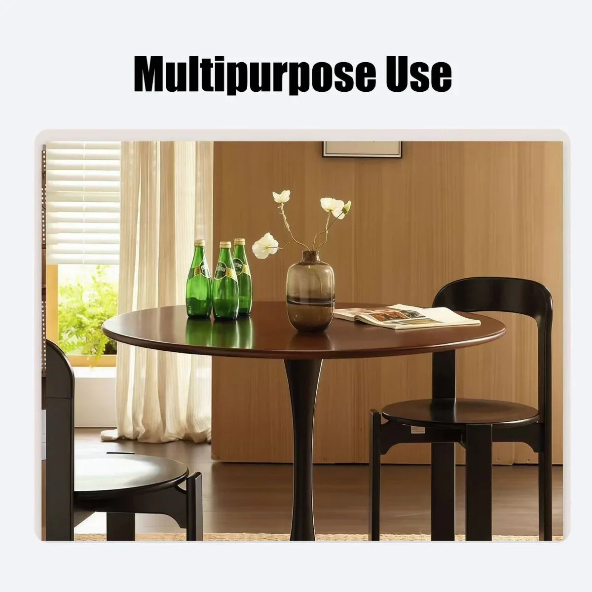 Walnut Modern Round MDF Metal Base Dining Table - Omega Lifestyles