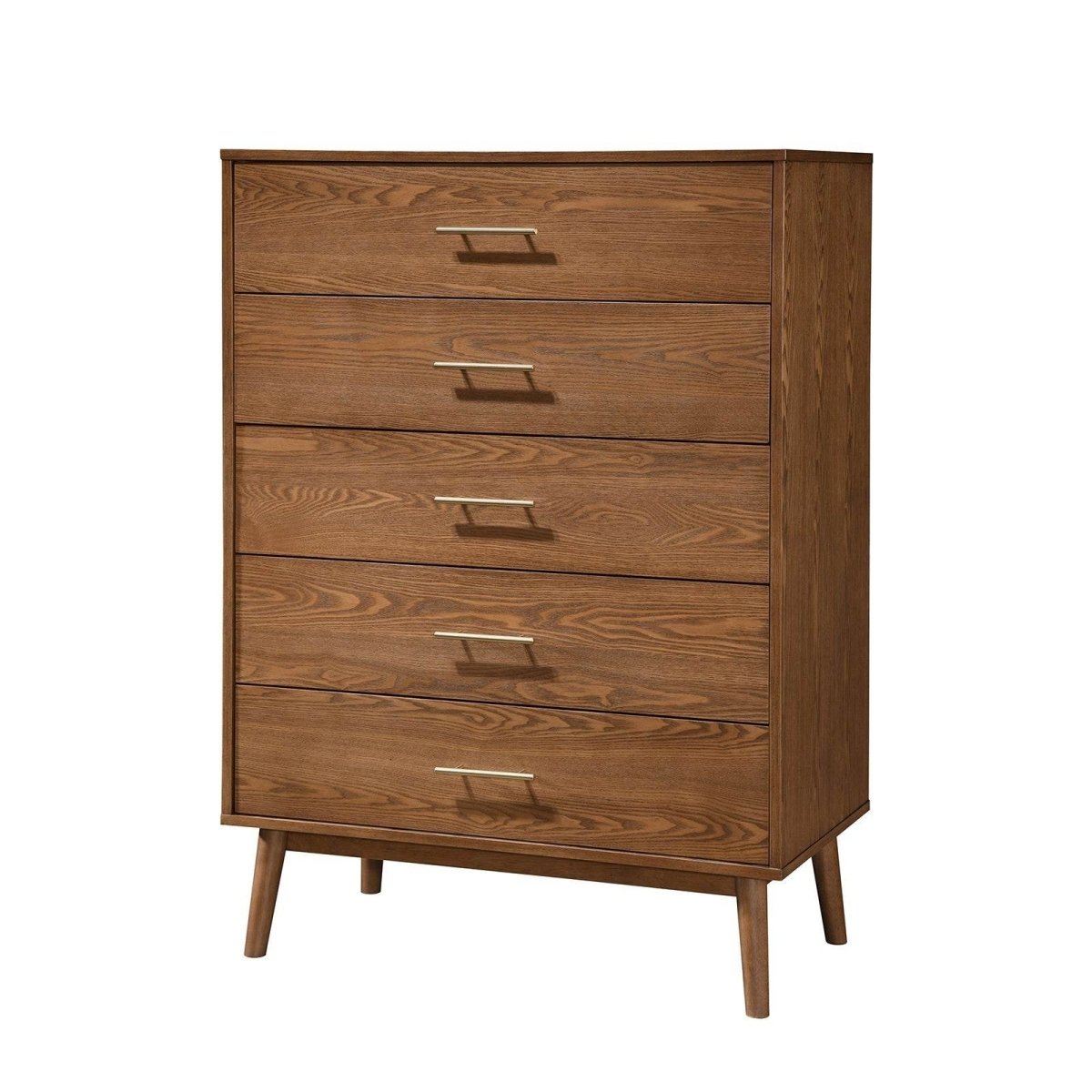 Walnut Solid Wood 5 - Drawer Chest Of Drawers - Serenova - Omega Lifestyles