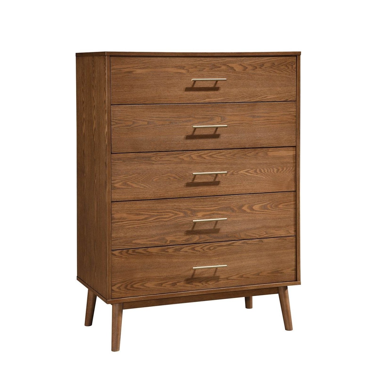Walnut Solid Wood 5 - Drawer Chest Of Drawers - Serenova - Omega Lifestyles