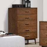Walnut Solid Wood 5 - Drawer Chest Of Drawers - Serenova - Omega Lifestyles
