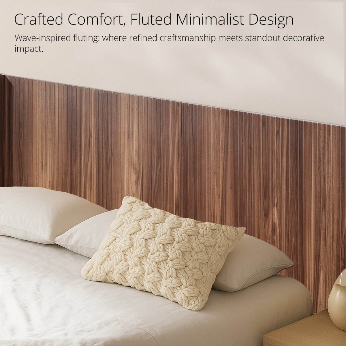 Walnut Solid Wood Queen Wingback Fluted Panel Headboard - Serenova - Omega Lifestyles