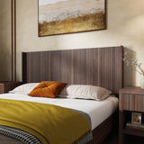 Walnut Solid Wood Queen Wingback Fluted Panel Headboard - Serenova - Omega Lifestyles