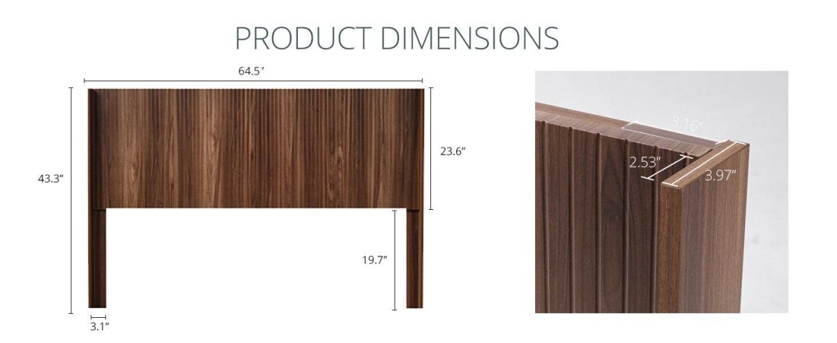 Walnut Solid Wood Queen Wingback Fluted Panel Headboard - Serenova - Omega Lifestyles