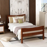 Walnut Twin Solid Wood Platform Bed With Headboard - Serenova - Omega Lifestyles