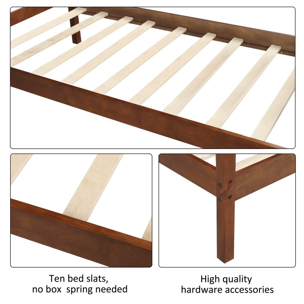 Walnut Twin Solid Wood Platform Bed With Headboard - Serenova - Omega Lifestyles