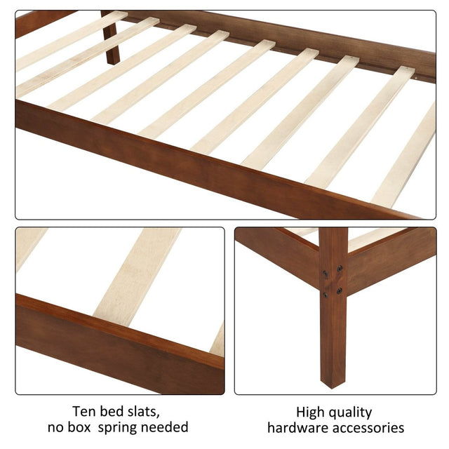 Walnut Twin Solid Wood Platform Bed With Headboard - Omega Lifestyles