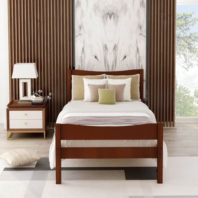 Walnut Twin Solid Wood Platform Bed With Headboard - Omega Lifestyles