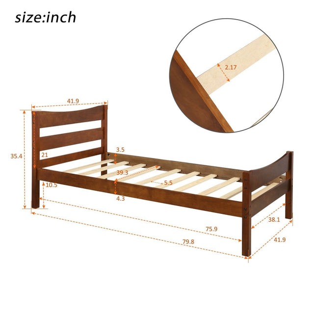 Walnut Twin Solid Wood Platform Bed With Headboard - Omega Lifestyles