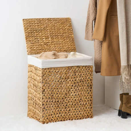Water Hyacinth Wicker Rectangular Brown Laundry Hamper - Omega Lifestyles