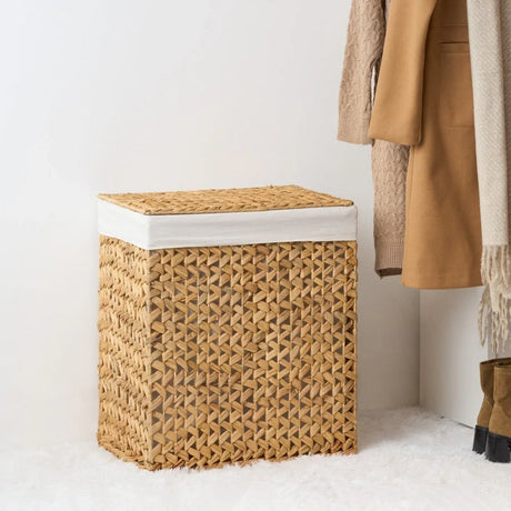 Water Hyacinth Wicker Rectangular Brown Laundry Hamper - Omega Lifestyles