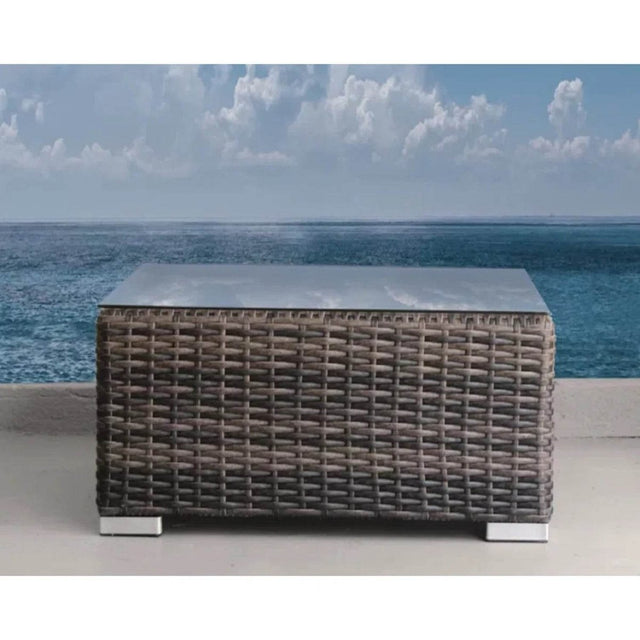 Weather-Resistant Brown Wicker Outdoor Coffee Table 28-Inch Square - Omega Lifestyles
