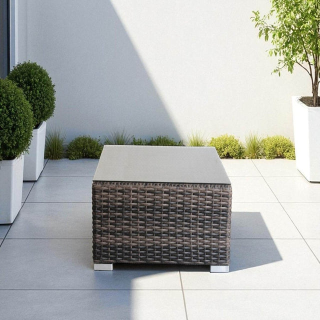 Weather-Resistant Brown Wicker Outdoor Coffee Table 28-Inch Square - Omega Lifestyles
