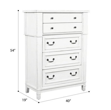 White 5 - Drawer Engineered Wood Farmhouse Chest - Serenova - Omega Lifestyles