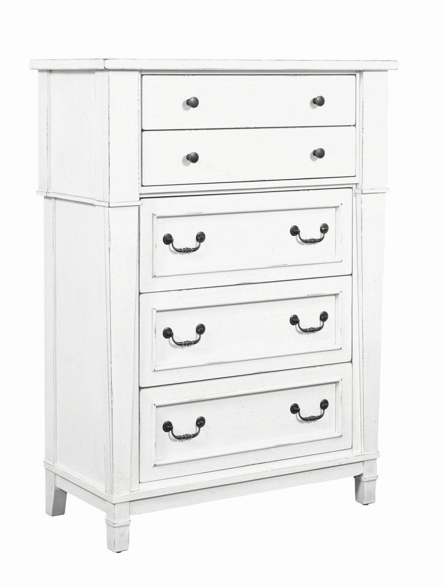 White 5 - Drawer Engineered Wood Farmhouse Chest - Serenova - Omega Lifestyles
