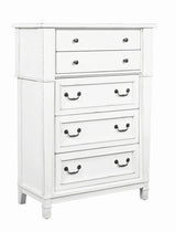 White 5 - Drawer Engineered Wood Farmhouse Chest - Serenova - Omega Lifestyles