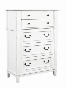 White 5-Drawer Engineered Wood Farmhouse Chest - Omega Lifestyles